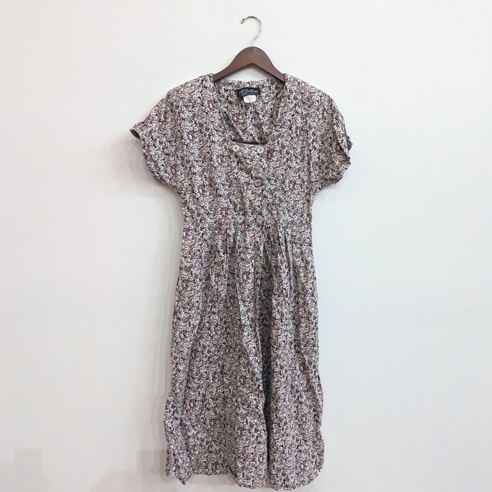 Vtg 90s All That Jazz Dress M Cottagecore Floral Square Neck Midi